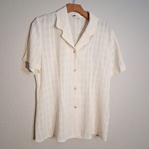 Vintage Aloha Japan Ivory Semi Sheer Blouse Size Large
